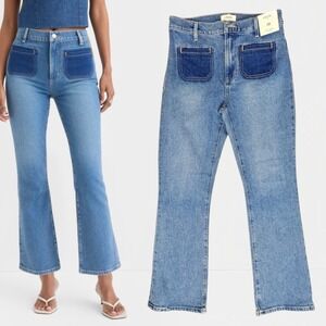 Rivete Denim Kick Crop Jeans Contrast Patch Pocket Blue 26